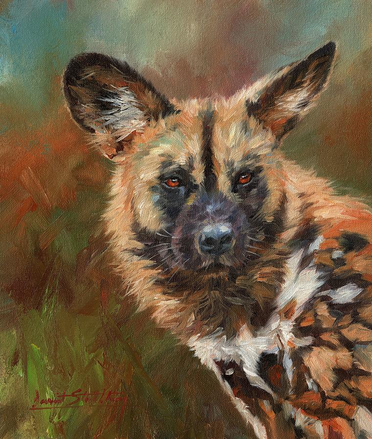 762x900 African Wild Dog Portrait Painting By David Stribbling - Wild Dog Painting
