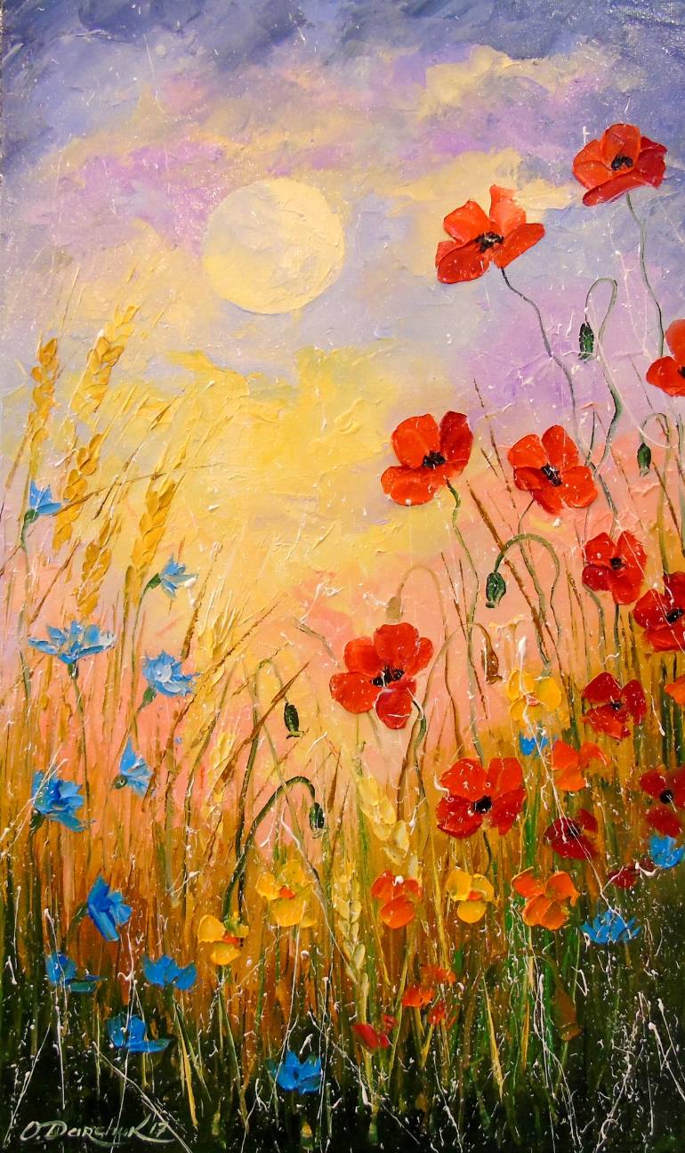 770x1295 Saatchi Art Wild Flowers In The Moonlight Painting By Olha Darchuk - Wild Flower Meadow Painting