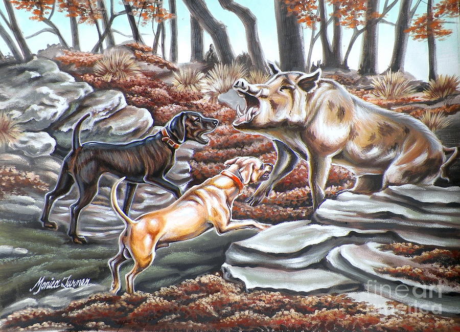 900x649 Oklahoma Hog Painting By Monica Turner - Wild Hog Painting