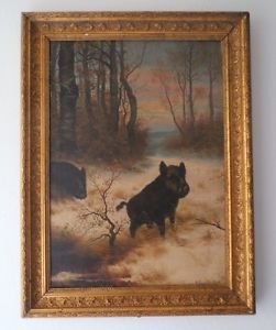 251x300 Vintage Oil Painting Wild Boar - Wild Hog Painting