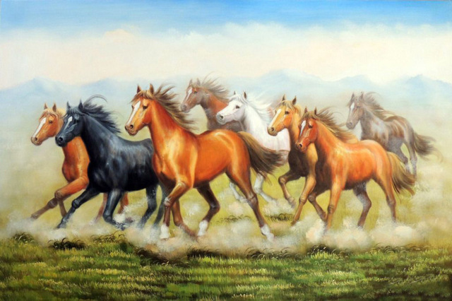 640x426 Large Canvas No Frame. Modern Art Oil Painting Wild Horses Herd - Wild Horse Painting Canvas