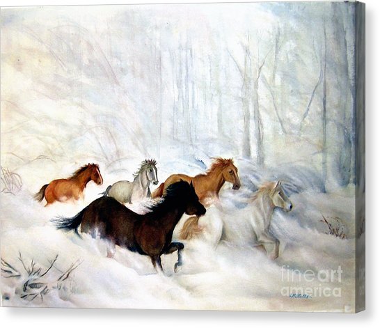 546x471 Wild Horses In Snow Painting By Lorelei Bolger - Wild Horse Painting Canvas