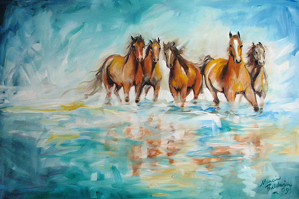 600x399 Ocean Breeze Wild Horses Painting By Marcia Baldwin - Wild Horses Painting