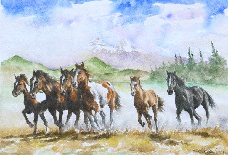 770x523 Saatchi Art Wild Horses Running Painting By Mauri Virtanen - Wild Horses Painting
