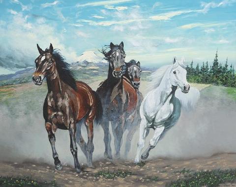 480x381 Horses - Wild Horses Running Painting