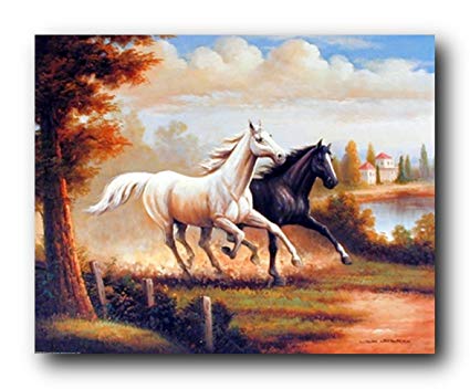 425x352 Wild Stallion Horses Running Western Wall Decor Art - Wild Horses Running Painting