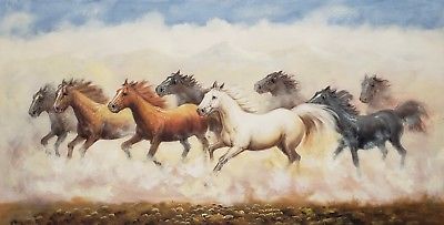 400x203 Wild Horses Running, 24x48 100% Hand Painted Oil Painting - Wild Horses Running Painting
