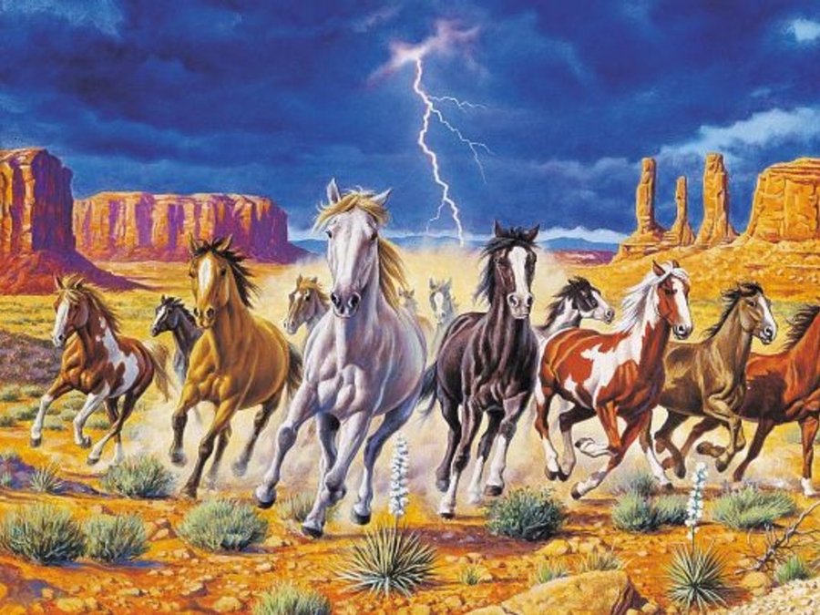 900x675 Wild Horses Running By Lamptey97 - Wild Horses Running Painting