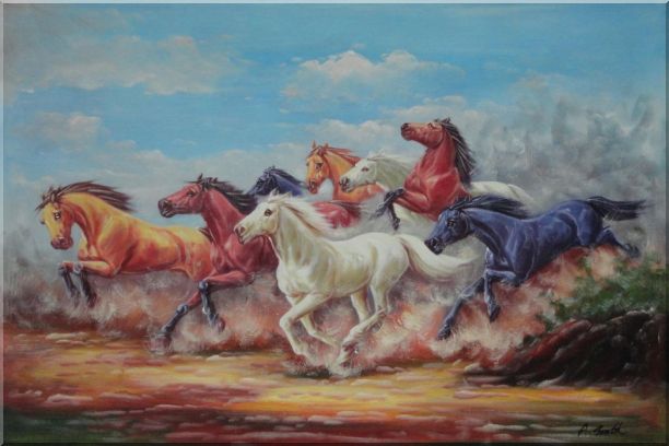 612x408 Eight Joyful Wild Horses Running Oil Painting Animal Naturalism 24 - Wild Horses Running Painting