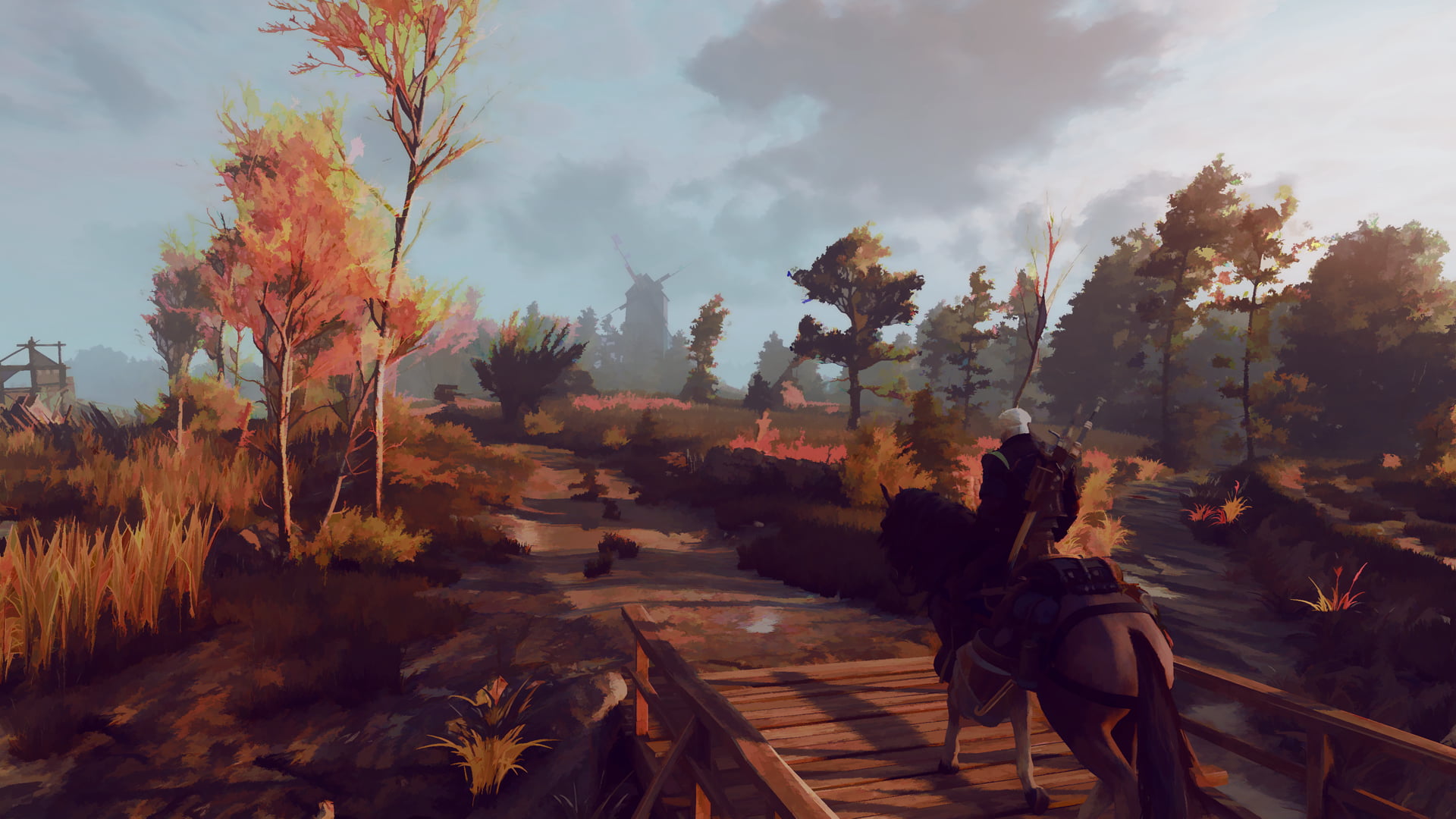 1920x1080 Man Riding Horse Illustration, The Witcher 3 Wild Hunt, Video - Wild Hunt Painting