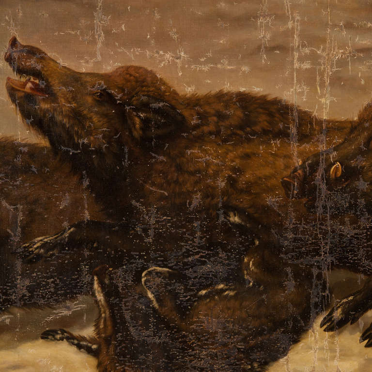 768x768 Giant Oil Painting Of Wild Boar Hunting - Wild Painting