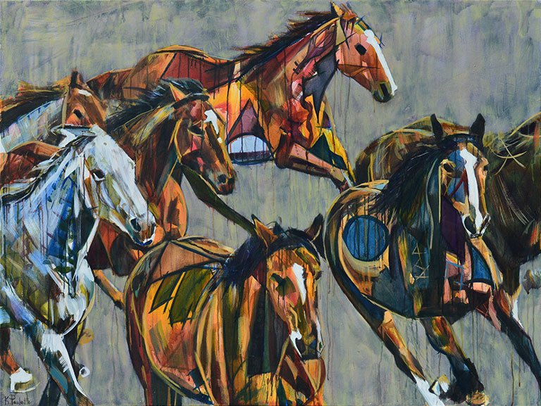 768x577 Horses Running Stampede Painting Abstract Animal Art For Sale - Wild Painting