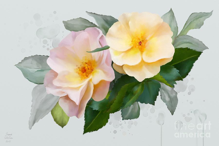 900x600 Two Wild Roses Painting By Ivana Westin - Wild Rose Painting