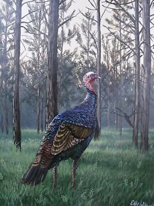 225x300 Original Acrylic On Masonite Eddie Leroy Early Wild Turkey - Wild Turkey Painting
