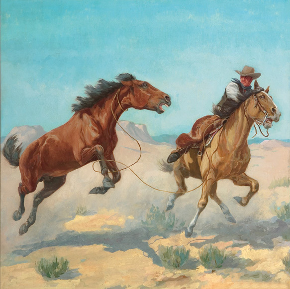 583x581 Retaliation Animals Horse Wild West Cowboy Hand Painted Fine Art - Wild West Painting