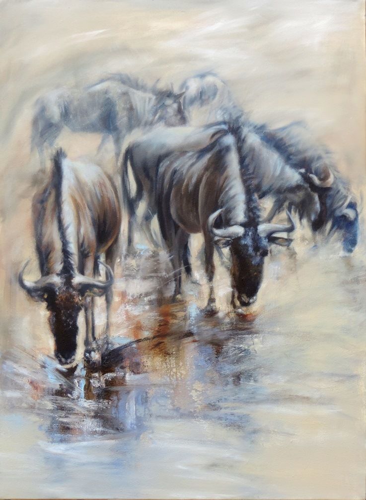 737x1007 Painting By Mariana Zwaan.blue Wildebeest Of The Kgalagadi. Gnu - Wildebeest Painting
