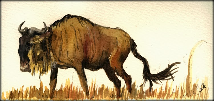 750x353 San Martin Arts Crafts Wildebeest Or Gnus. - Wildebeest Painting