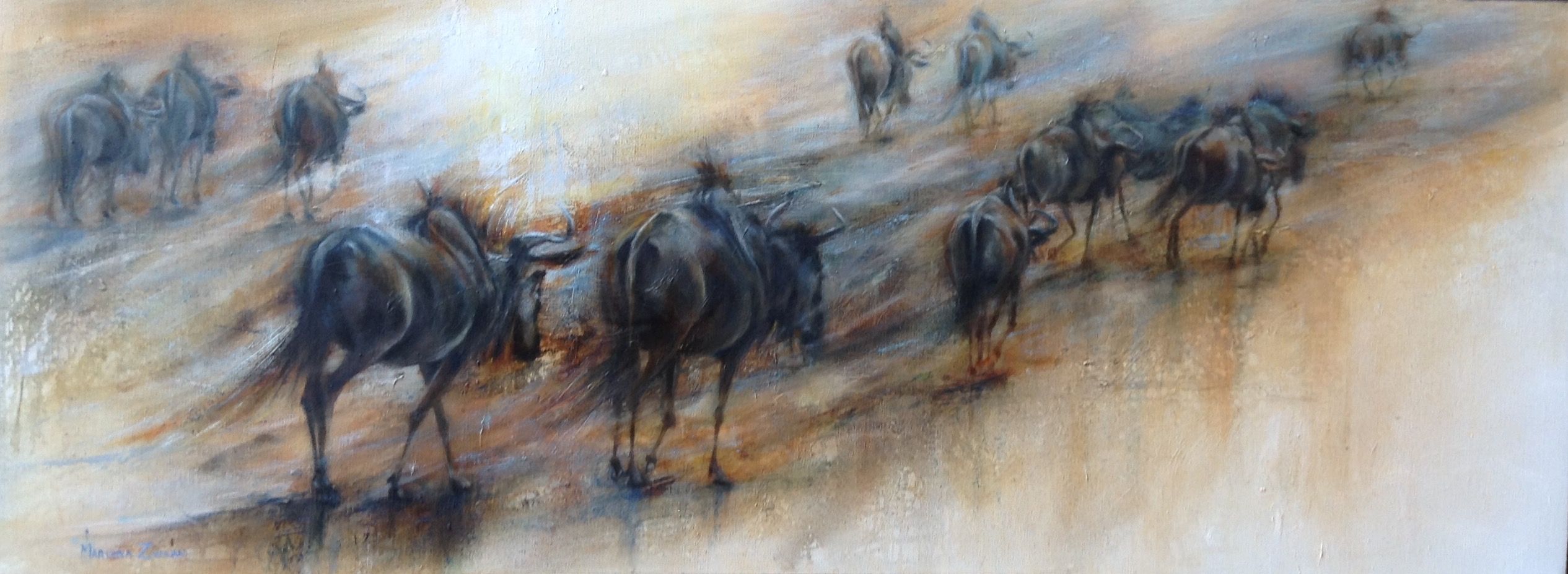2531x927 Oh, How I Miss It. Oil Painting By Mariana Zwaan. Blue Wildebeest - Wildebeest Painting