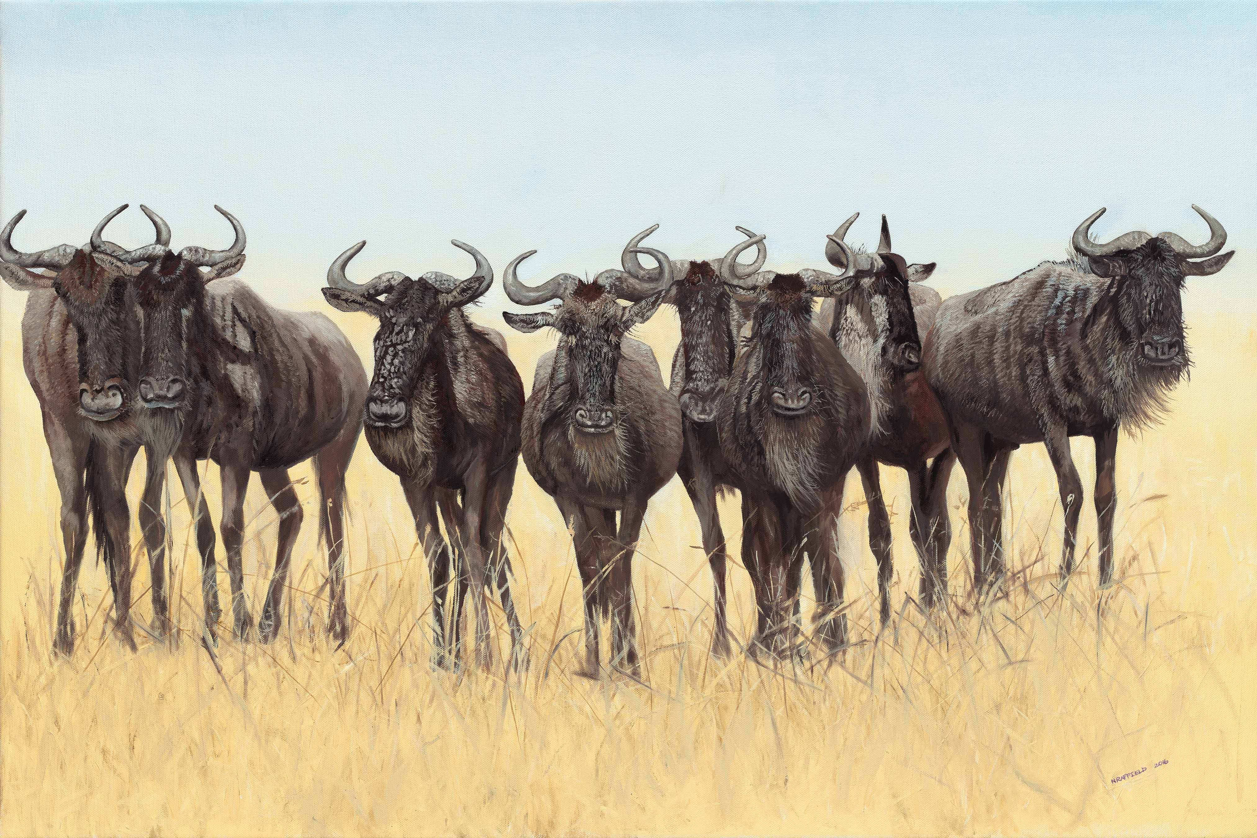 4050x2700 Oil Painting Of Herd Of Wildebeest From Masai Mara Wildlife - Wildebeest Painting