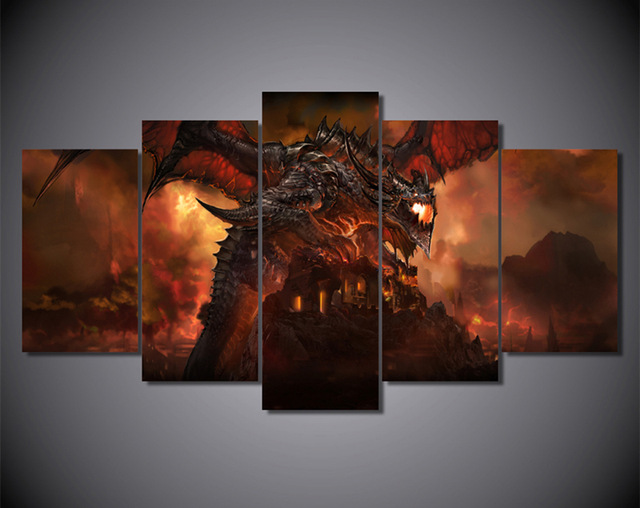 640x508 5piece Wall Art Dragon Wings Tail Wildfire Fire Canvas Painting - Wildfire Painting