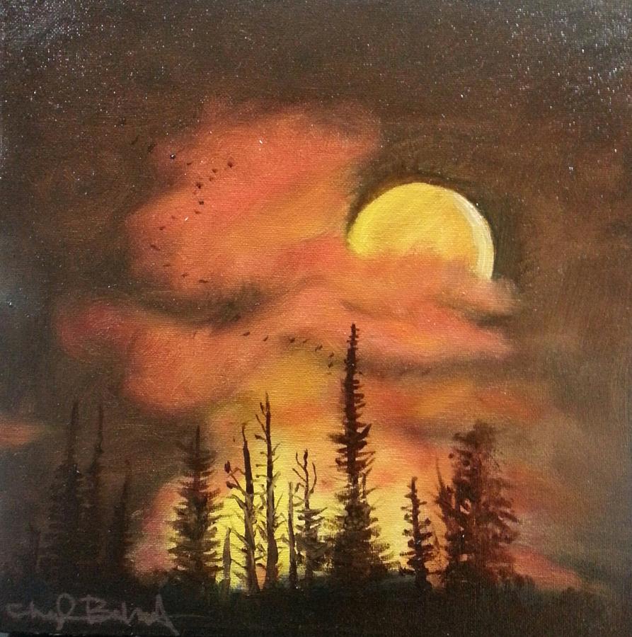 893x900 Wildfire Moon Painting By Cheryl Bernhardt - Wildfire Painting