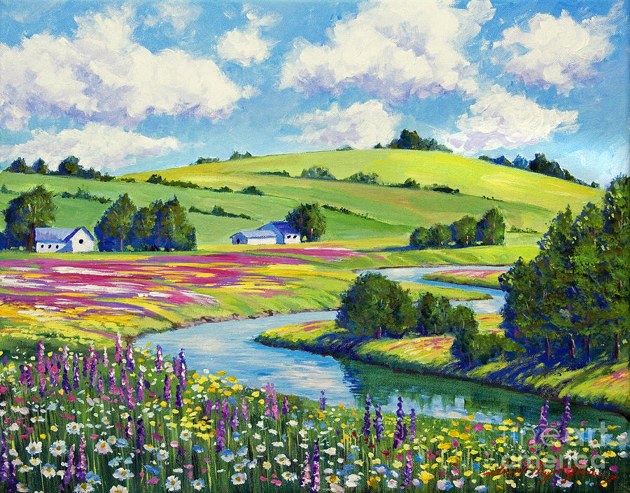 900x704 Wildflower Fields Painting By David Lloyd Glover - Wildflower Painting