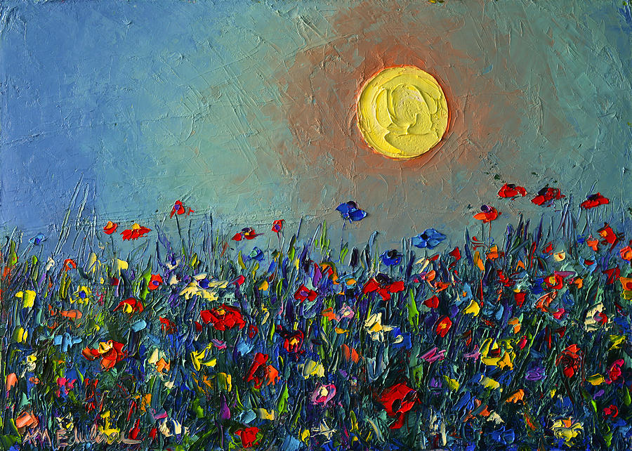 900x642 Wildflowers Meadow Sunrise Modern Floral Original Palette Knife - Wildflower Painting