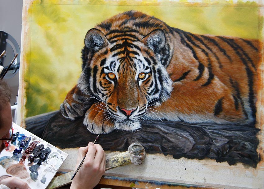 850x610 Tiger Painting - Wildlife Painting Artists