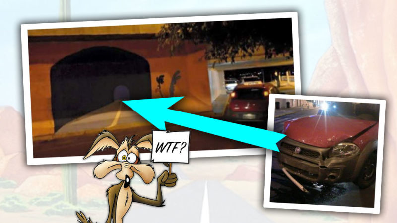 800x450 Real Life Wile E. Coyote Drives Fiat Smack Into Painting Of Tunnel - Wile E Coyote Painting