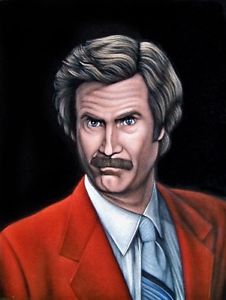 226x300 Ron Burgundy Original Black Velvet Painting Bruce White Will - Will Ferrell Painting