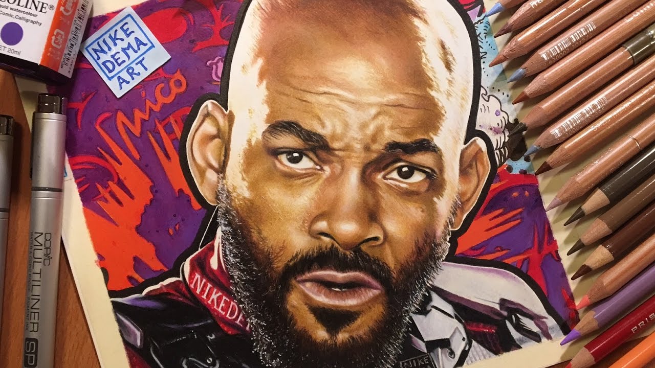 1280x720 Portrait Of Will Smith Deadshot By Suicide Squad Speed Drawing - Will Smith Painting