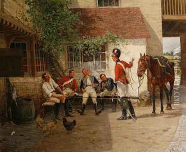 600x490 Soldiers Sharing A Joke Oil Painting Reproduction By William - William Barnes Painting