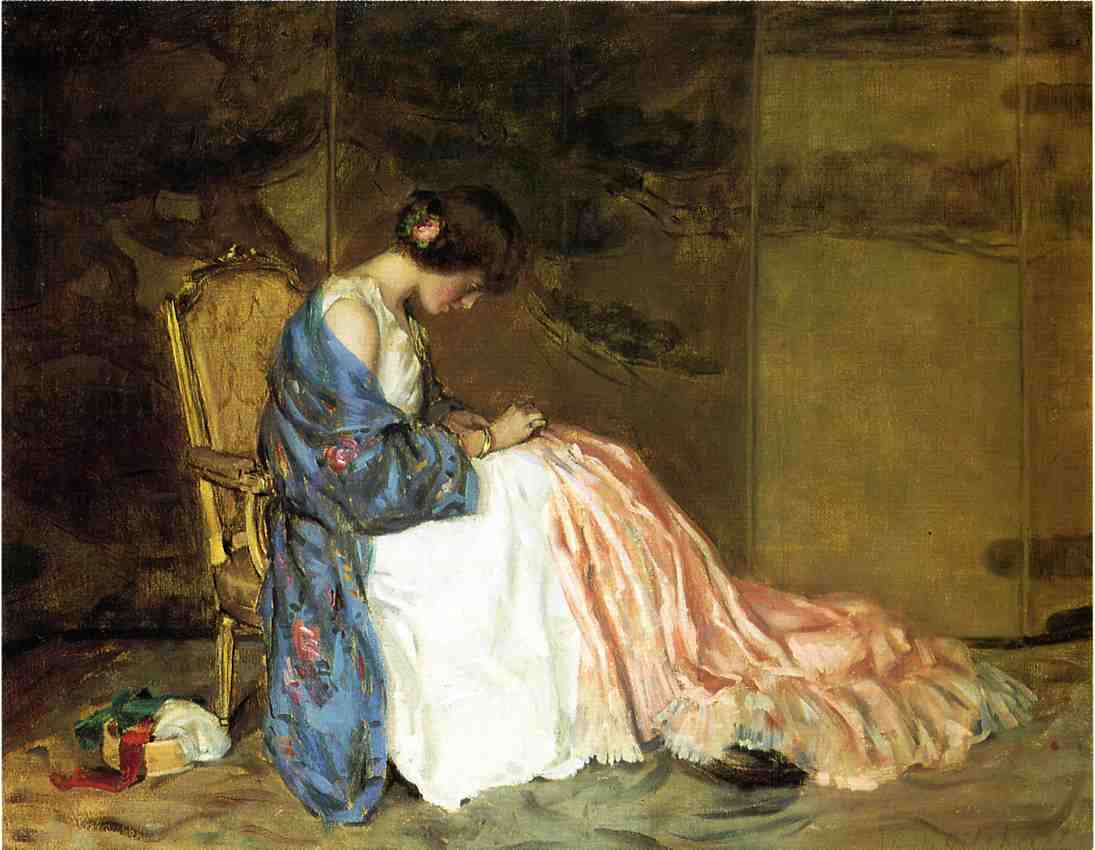 1095x850 Girl Sewing The Party Dress Painting William Wallace Gilchrist - William Wallace Painting