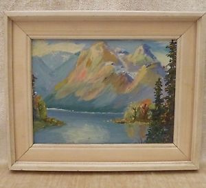 300x274 Original Oil Painting On Board Mountains Lake Framed Artist Ann - Williams Oil Painting