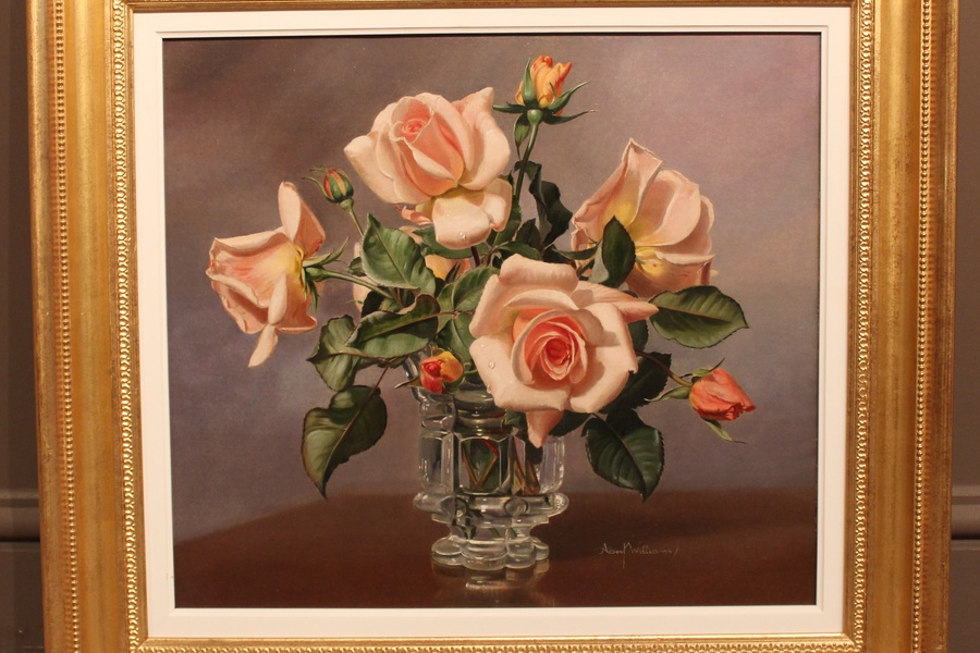 900x600 Roses Oil Painting By Albert Williams Walton House Antiques - Williams Oil Painting