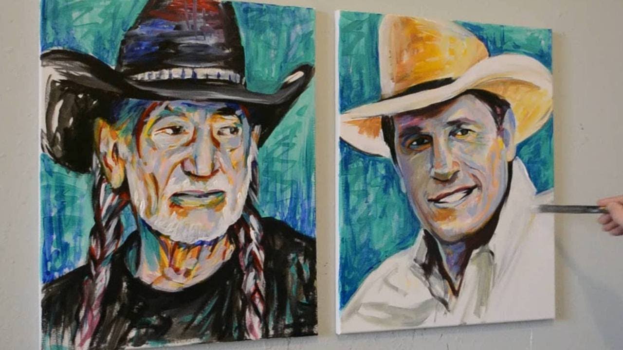 1280x720 Painting Willie Nelson And George Strait With Acrylics On Canvas - Willie Nelson Painting