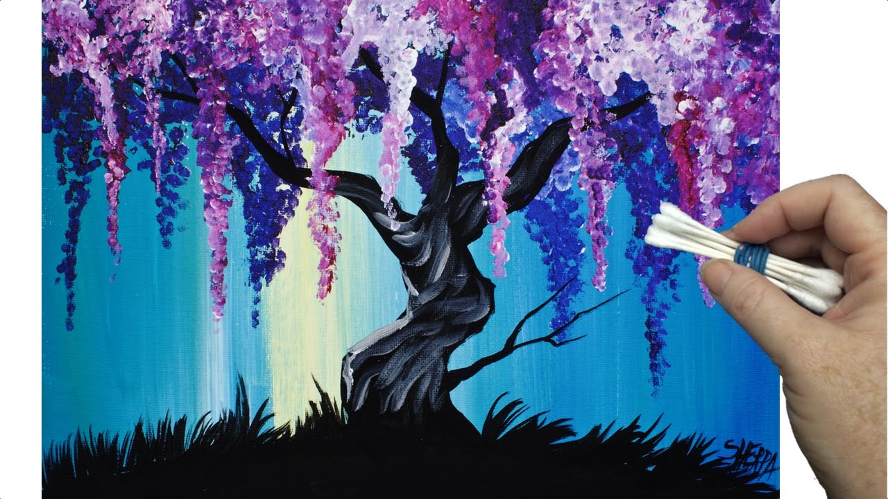 1280x720 Wisteria Willow Tree Q Tip Painting Technique For Beginners Easy - Willow Painting