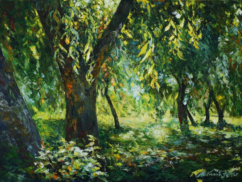 770x581 Saatchi Art Sunlight Into The Willow Trees Painting By Marianna - Willow Tree Painting