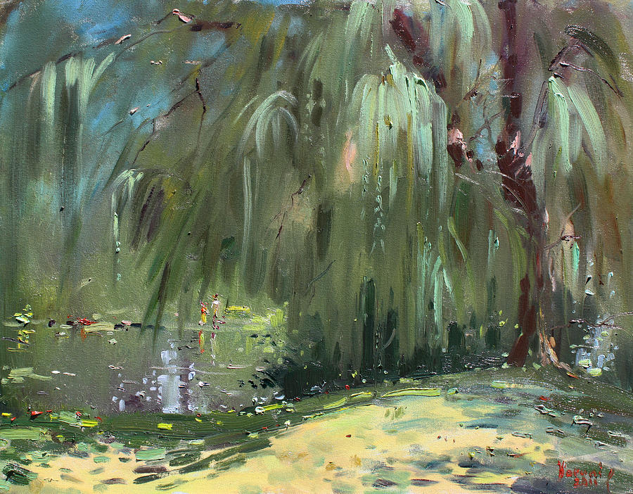 900x702 Weeping Willow Tree Painting By Ylli Haruni - Willow Tree Painting
