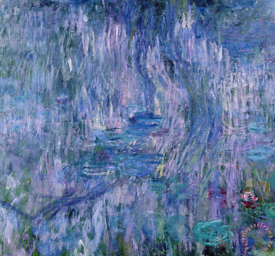 960x895 Claude Monet Waterlilies And Reflections Of A Willow Tree Painting - Willow Tree Painting