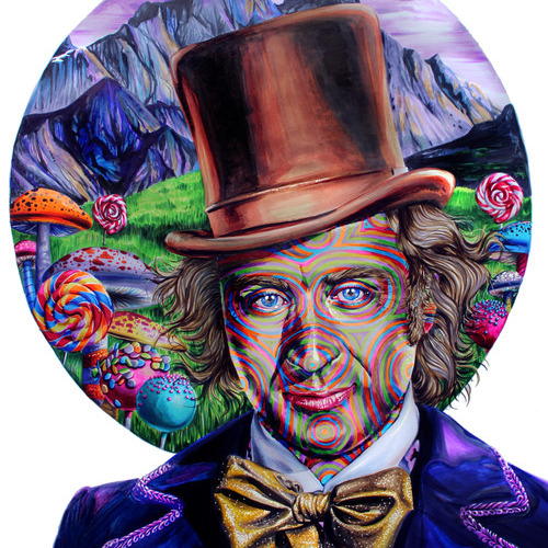 500x500 Willy Wonka Wood Print - Willy Wonka Painting