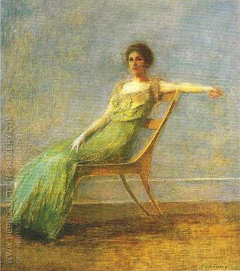 350x394 Lady In Green Dress C 1917 19 By Thomas Wilmer Dewing - Wilmer Painting