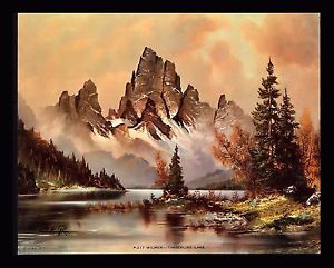 300x241 Vintage 1960's Timberline Lake Mountains Lake Pine Trees Litho - Wilmer Painting Mountain Lake