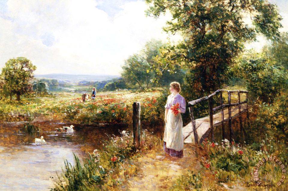 960x638 Ernest Walbourn Gathering Poppies Near Winchester England Painting - Winchester Painting