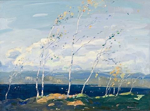 480x355 Birch Trees Blowing In The Wind By Graham Noble Norwell On Artnet - Wind Blowing Painting