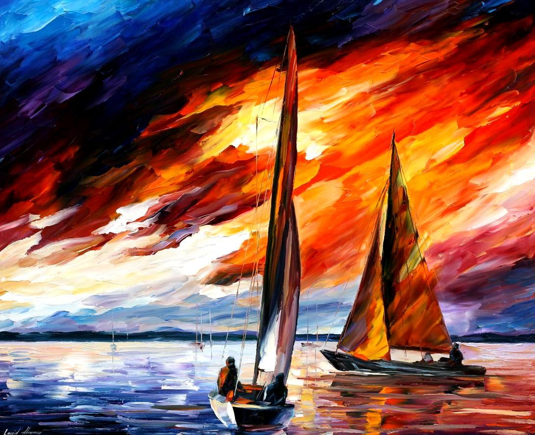 1092x889 With The Wind Palette Knife Oil Painting On Canvas By Leonid - Wind Painting
