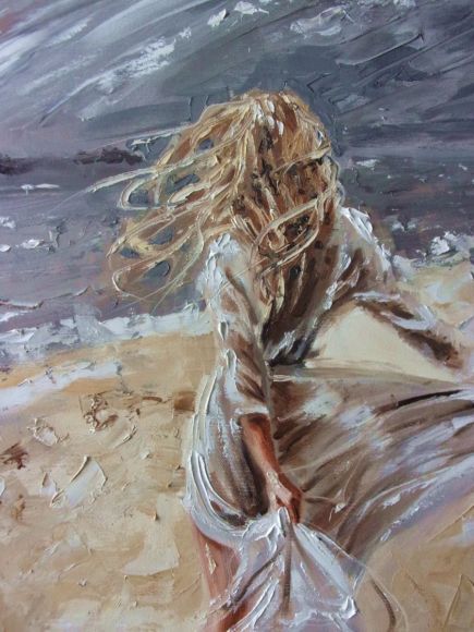 435x580 On The Wind Sea Original Painting Palette Knife Gift Modern - Wind Painting