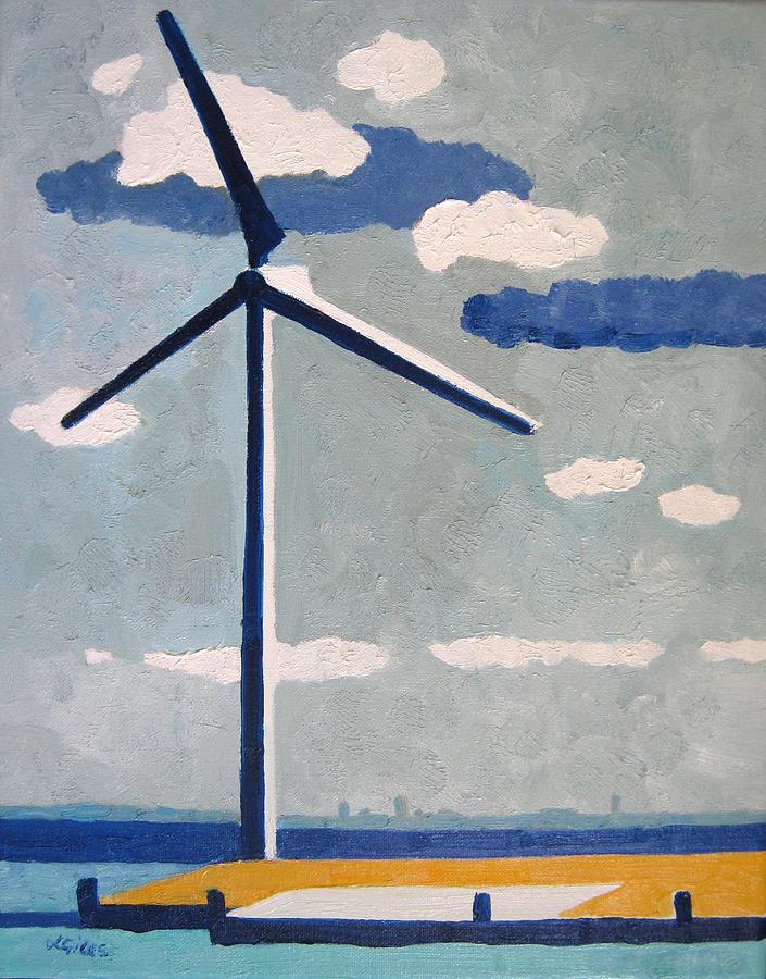 705x900 Netherlands Wind Turbine Painting By Lesley Giles - Wind Turbine Painting