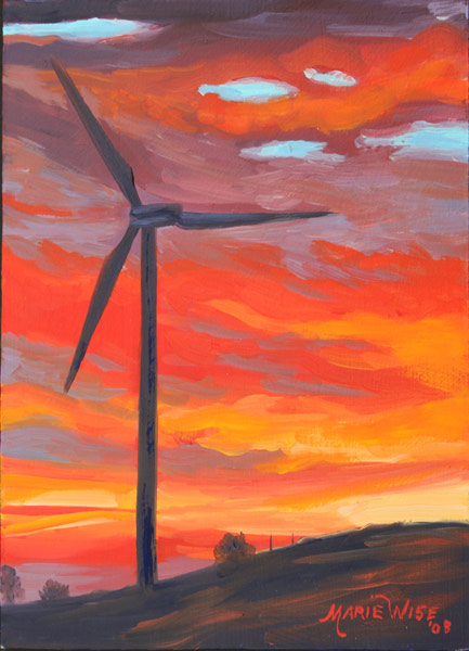 433x600 Sunset Wind - Wind Turbine Painting