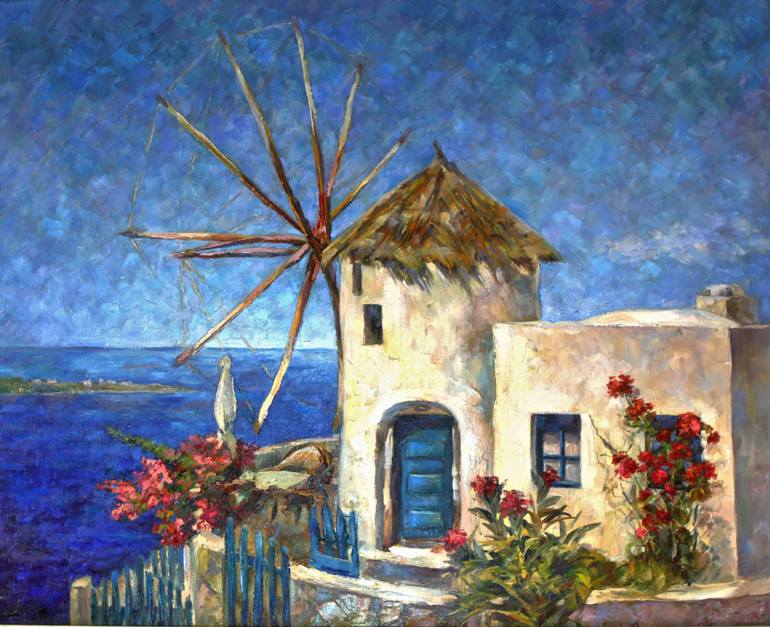 770x627 Saatchi Art Old Windmill, Santorini. The Santorini Series - Windmill Painting